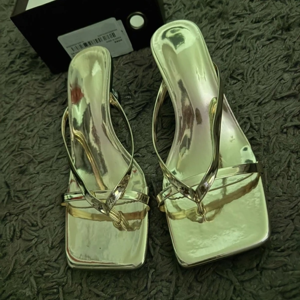 Women's Gold Metallic Square-Toe Slide Mules